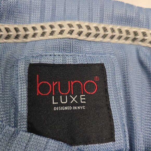 Bruno Luxe NYC Shirt Mens Medium Blue Ribbed Retro Y2K Career Casual Preppy - Picture 2 of 12